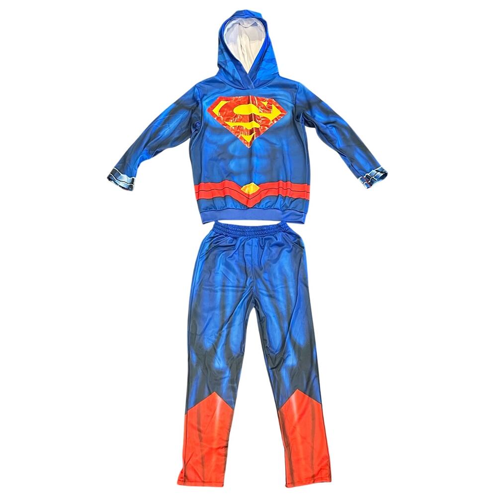 Boy's DC Superman 2 Pc Outfit Halloween Costume Set Hoodie & Pants Large 10/12